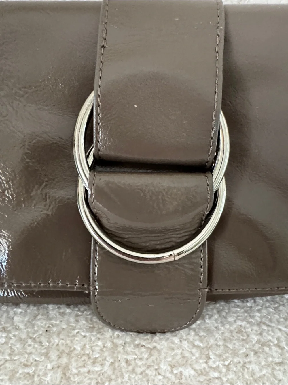 HOBO Brown Leather Fold-Over Clutch with Silver Ring Accent